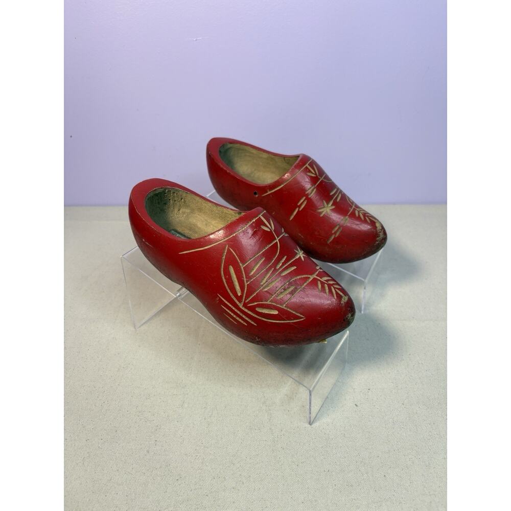 VZ Dutch Clog Wooden Carved Shoes Red 27/28 18CM US Youth 11 Wearable Decorative